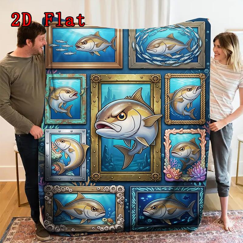 Ocean Fish Collage 2D Flat Pattern Flannel Blanket, High quality All Seasons, Home Decor, Warmth and Comfort, Perfect for Christmas Gifts.