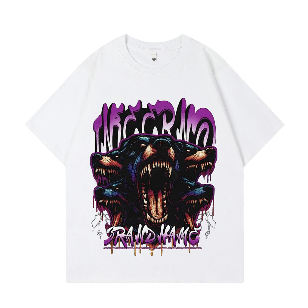 Heavy Weight Cotton Short-Sleeved T-Shirt High-Quality Digital Direct Injection Printing Half-Sleeved Washed Vintage T-Shirt