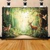 2D Sunlit Forest Deer Tapestry Enchanted Green Woodland Wildlife Wall Decor