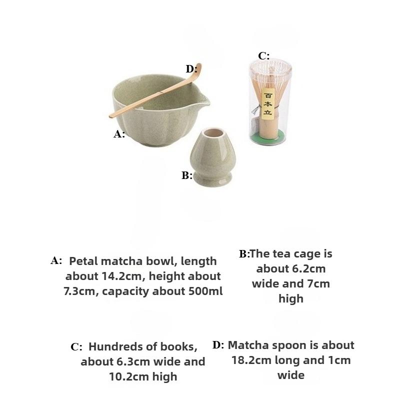 4-piece set Matcha Bowl Japanese Tea Cup Gift Matcha Chawan with Pouring Spout for Kitchen Home Tea Room Dining Room