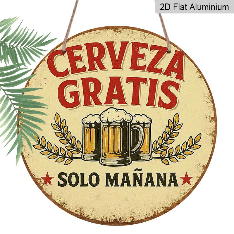 

2D Flat, 1pc 7.87x7.87 Inch Round Aluminum Sign, Free Beer Vintage Aluminum Plaque, Bar-Themed Decorative Sign, Suitable for Decorating Living 1pc