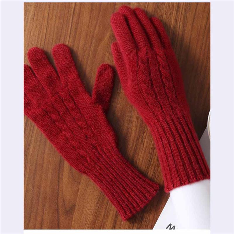 100% Wool Women Touchscreen Wool Gloves with Wrist Warmers Knitted Cable Warm Soft Winter Gloves