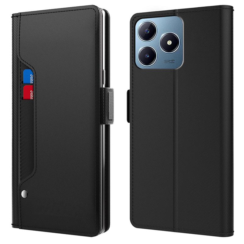 

For Realme Note 60x 4G/C63 4G/C61 4G/Narzo N63 4G Case with Mirror PU Leather Phone Cover Credit Card Holder Black