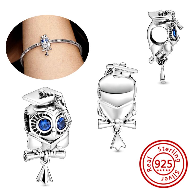 925 Sterling Copper Blue Glass Zircon Series Sparkling Pendant Simple Classic Beads Fit Original Pantaro Charms Bracelet Zircon