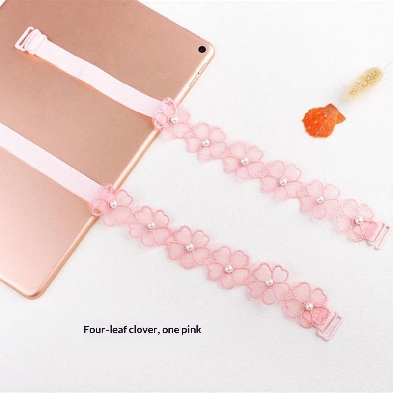 Lace Butterfly Bra Straps 1 Pair Faux Pearl Adjustable Buckle Non-slip for Backless Cocktail Dress Party