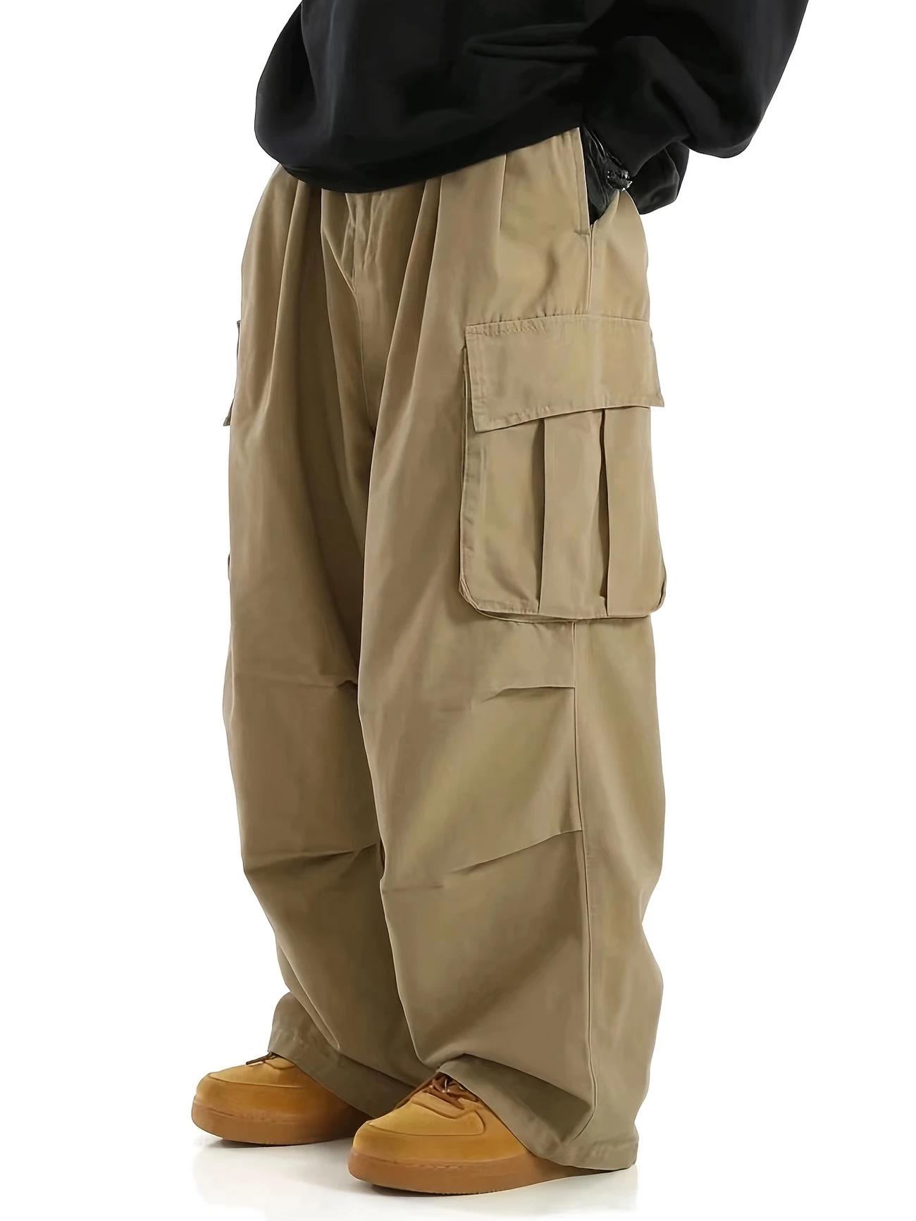 

Men s Cross-Border Wide-Leg Joggers, European/American Style Cargo & Drop-Crotch Pants M хакі