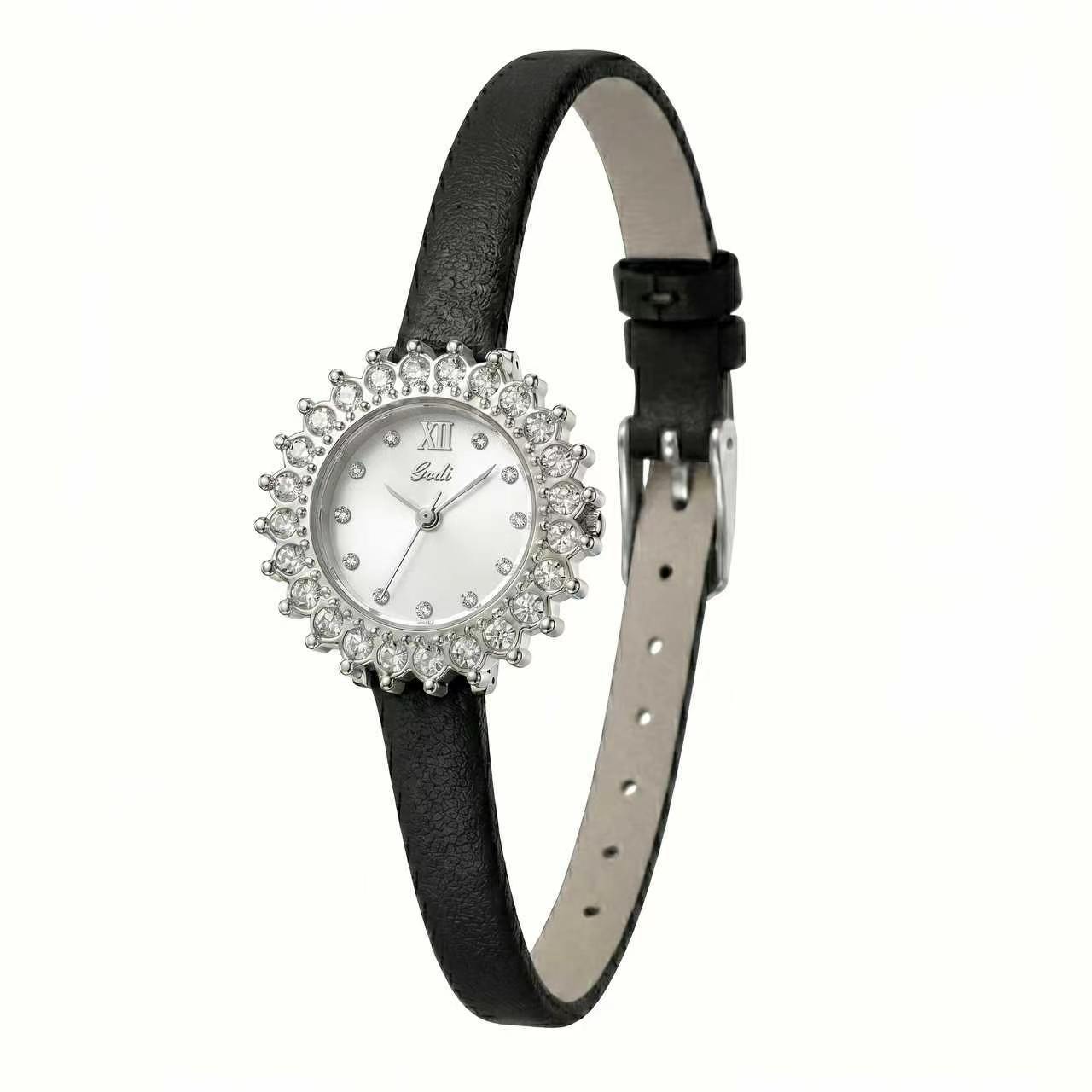 

Diamond-Encrusted Sunflower Gold Watch Lady, Light Luxury Niche Belt Quartz Watch, High-End Retro Commuter Watch