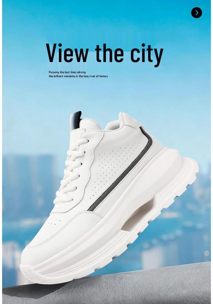 Invisible Height Boost 8CM White Dad Sneakers - Retro Thick Sole Men's Casual Shoes for Spring & Autumn