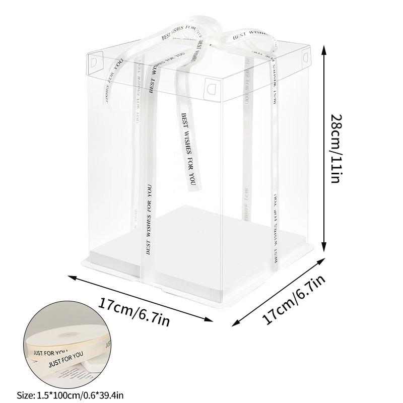 Gift Box with Ribbon Transparent Cake Gift Box Birthday Cake Packaging Supplies Clear Plastic Candy Box Mother's Day Gift