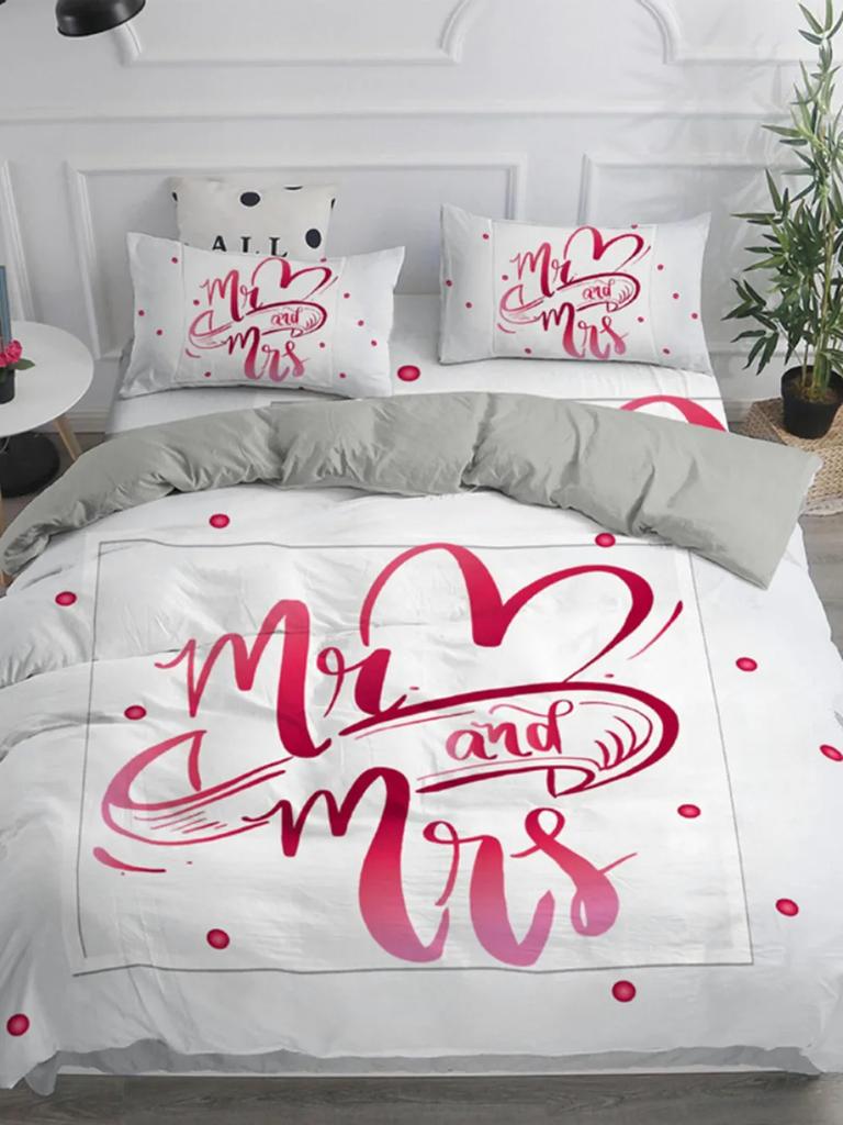 Mr And Mrs Couple Duvet Cover For Women Girls Romantic Valentines Gift Microfiber Quilt Cover For Bedroom Decoration Queen King