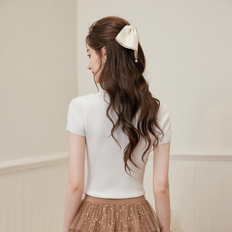 Women's V-Neck Lace & Sequin Knit Top