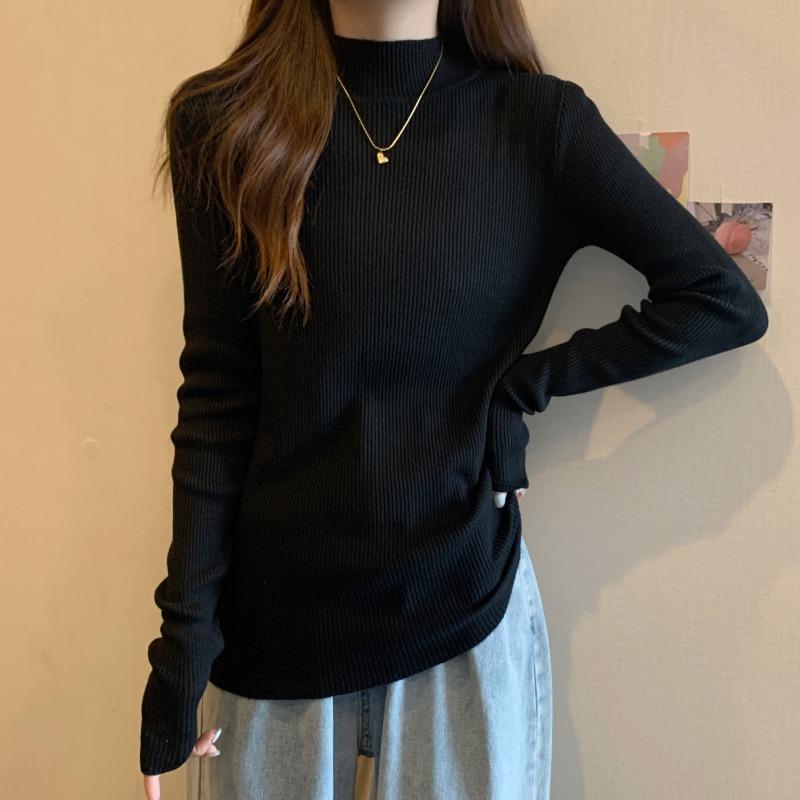 Simple loose half turtleneck sweater sweater women, autumn and winter large size warm pullover top women elegant 6013 large size L чёрный