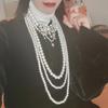 Multi Strand Imitation Pearls Bead Necklace Adjustable Length Neckchain With Sparkling Gemstones Clasp Fashion Jewelry