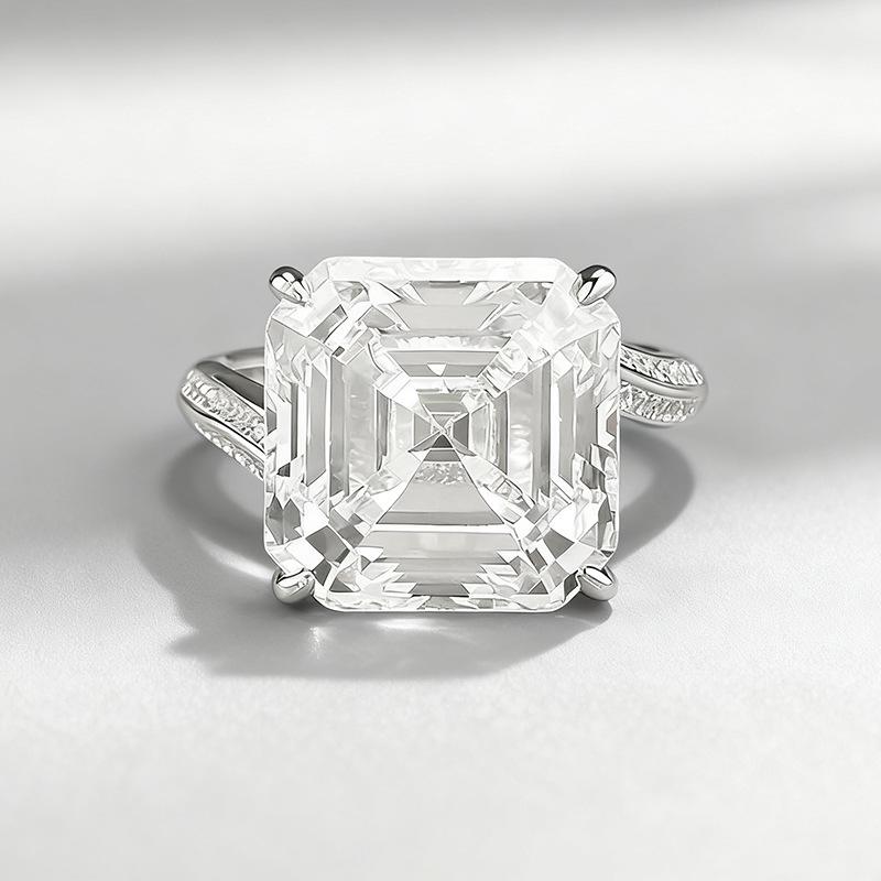 

925 Sterling Silver Asscher-Cut White Diamond Pagoda Ring - Fashionable and Simple Design Size 6