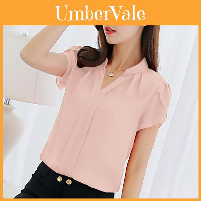 Elegant Women Casual Short Sleeves Chiffon Shirt For Summer Office And Formal Wear