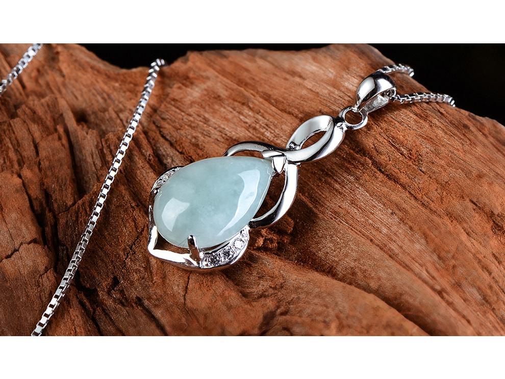 Yu Ding Sheng S925 Sterling Silver Teardrop Pendant with Natural Myanmar Jadeite for Women