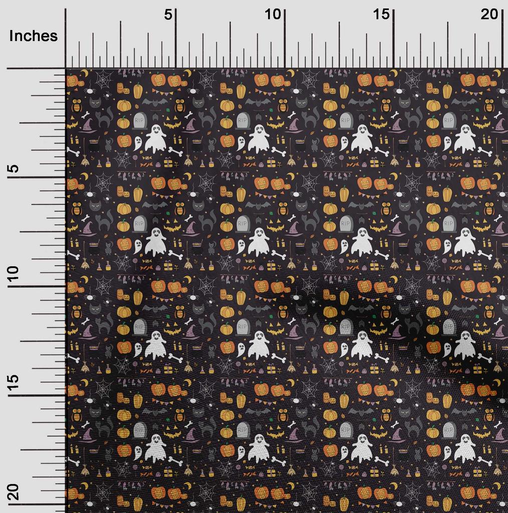 oneOone Cotton Flex Black Fabric Halloween Dress Material Fabric Print Fabric By The Yard 40 Inch