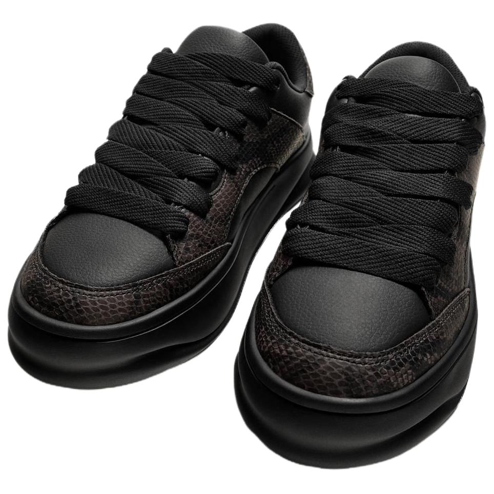 Zara Pu Fashion Lace-Up Low-Top Casual Shoes Men Sneakers Black 2211620800