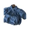 Ins Korean Style Baby Spring Clothing New Model, Stylish and Cute Denim Romper with Turn-Down Collar and Puff Sleeves for Baby Girls