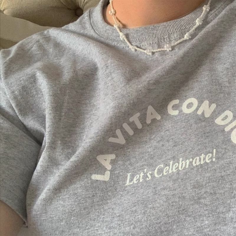 

Let s Celebrate Short sleeve T-shirt Women 2025 Summer New Plus size Half Sleeve Loose Bottoming Shirt Hemp Gray XXL