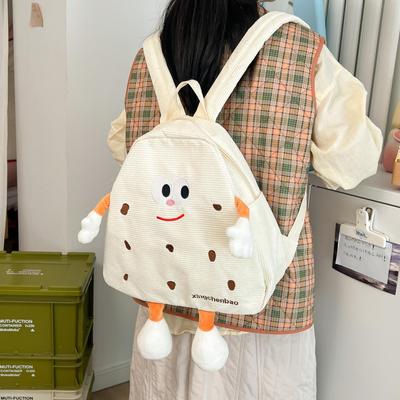 Niedlicher Keks Kleine Buchtasche für Damen Japanischer Stil Kord Kordelzug Cartoon Rucksäcke für Mädchen Rucksack