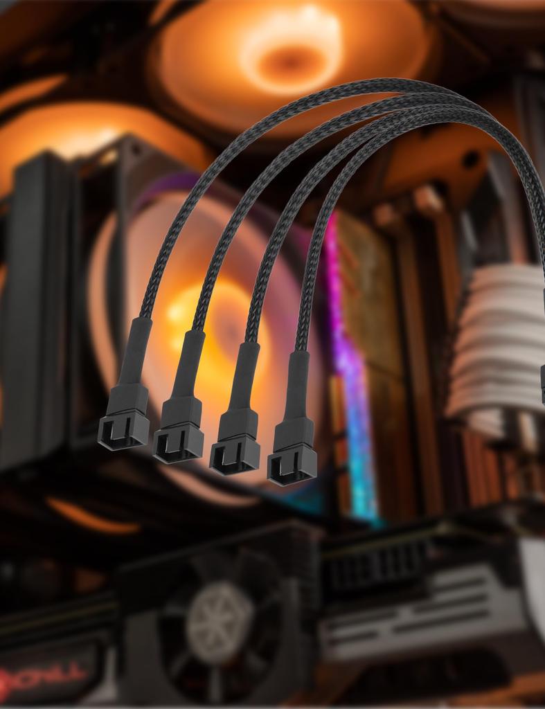 upHere PWM Fan Extension Power 3 and 1 for Adding Fans To PC Cases Cable, 4-way Cable, 3-pin 4-pin Fans, Y-Shaped, 2-Piece, [FH4-2]