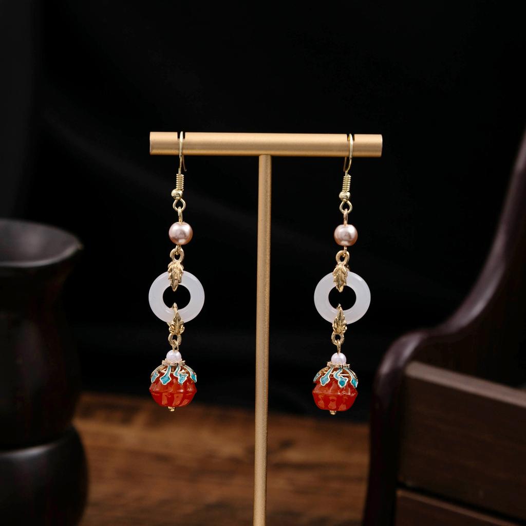 Red Series Beaded Earrings, National Style Auspicious Cloud Water Drop Pearl Earrings, Cheongsam Hanfu Accessories
