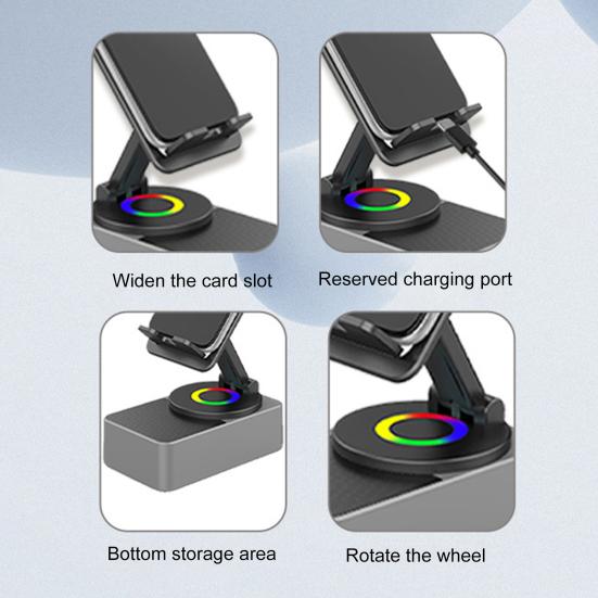 Yousheng Phone Stand Cell Phone Mount with Wireless Bluetooth-Compatible Speaker & LED Base Surround Sound Phone Holder for IPhone Home Outdoor Use