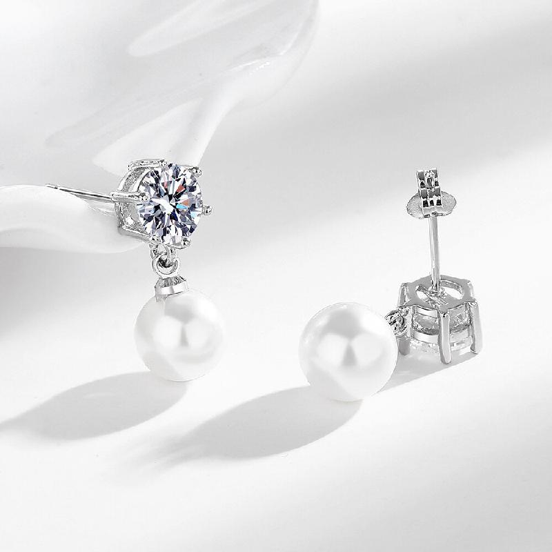 

HuiSept Luxury Drop Earrings with Pearl Zircon Gemstone 925 Silver Jewelry for Female Wedding Bridal Promise Party Gift Ornament срібний