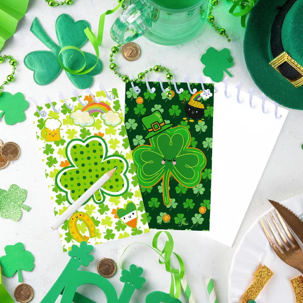 8pcs St Patricks Day Spiral Notebook Pocket Mini Notepad Shamrock Memo Pad For Office School Student Gift Use
