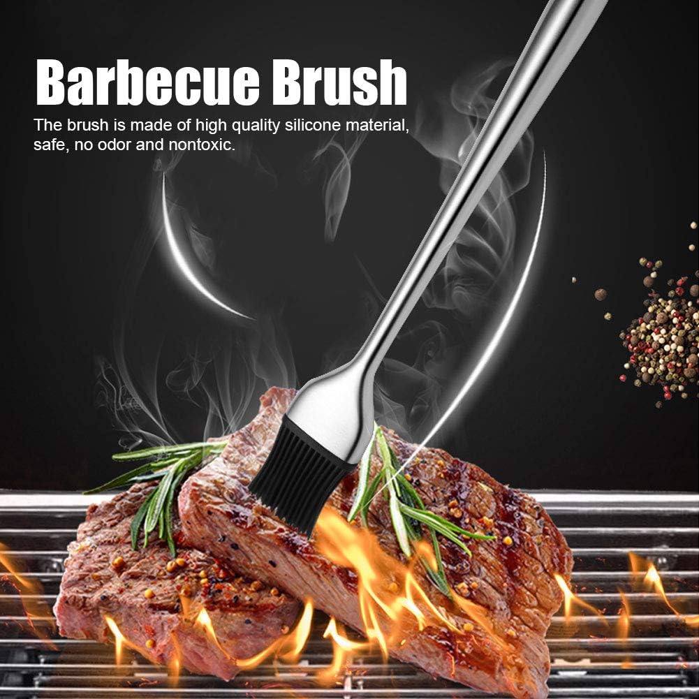 Basting Brush, Grilling BBQ Baking, Pastry and Oil, 8 Inch Stainless Steel Handle Brushes with Back Up Silicone Brush Heads for Kitchen Cooking &