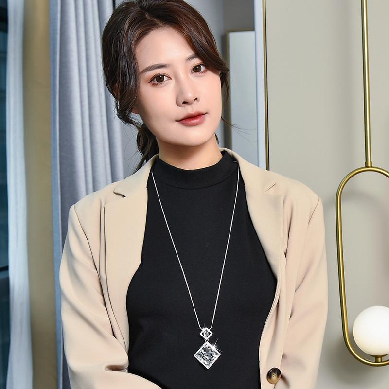 Geometric Crystal Chic Pendant Long Necklace For Women Ideal For Sweaters And Winter Fashion