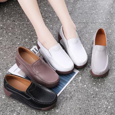 One-pedal Comfortable Leather Platform Muffin Shoes Women's Single Shoes Wedge Heel Sports and Leisure Women's Single Shoes