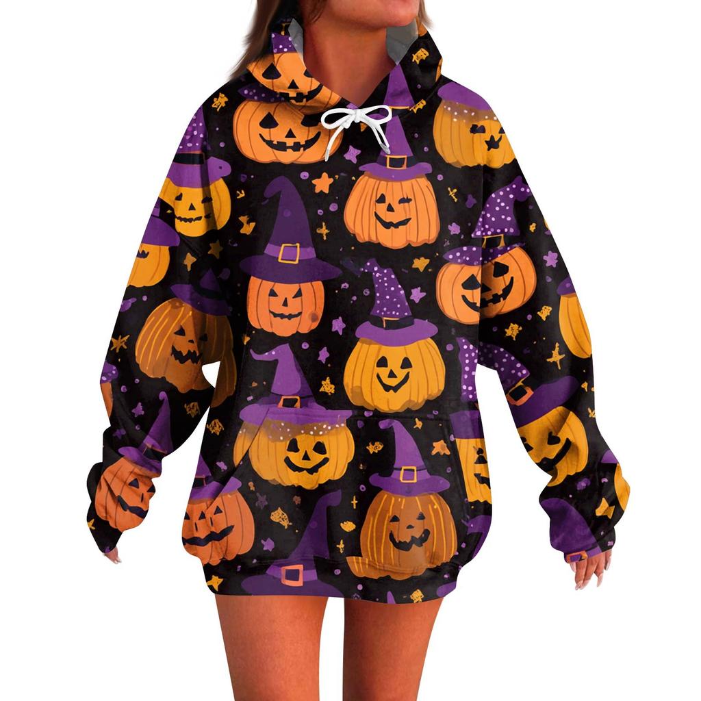 Women's Fashion Casual Halloween Print Long Sleeve Hoodie