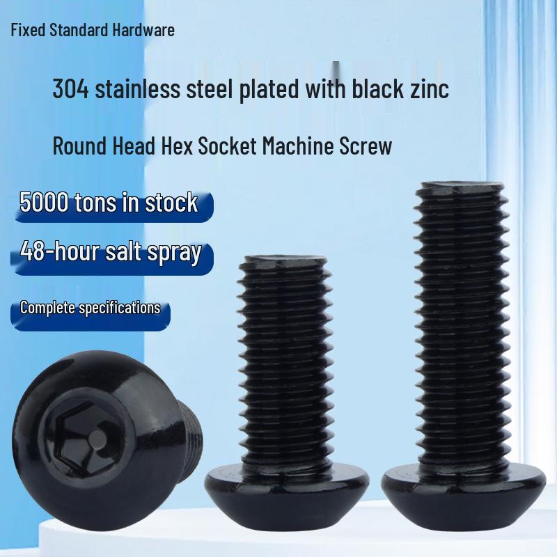 Black Zinc Plated 304 Stainless Steel Button Head Socket Cap Screw M2-M10 ISO7380 M2*4