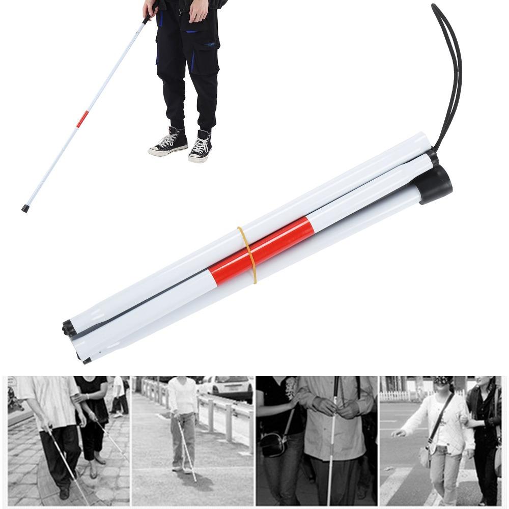 Durable Foldable Blind Cane Aluminum Alloy Non-Slip Walking Cane Stick Reflective White & Red Walking Stick Visual Impaired