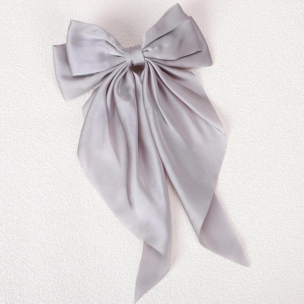 3Styles Girls Long Big Bow Float Satin Clips Back Head Hair Clip Wine Red with The Same Temperament Elegant Hair Accessories