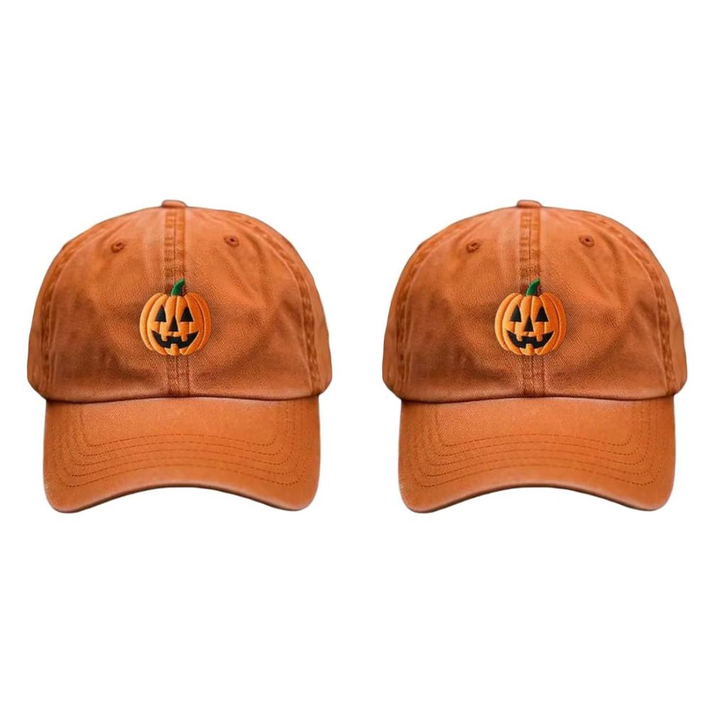 2Pcs Halloween Unisex Baseball Hat for Men Women Pumpkin Embroidery Baseball Cap Halloween Pumpkin Face Hat Outdoor Activities
