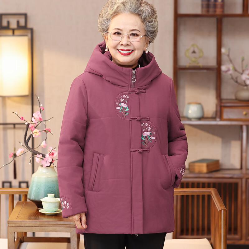 YUZHAOLIN Thickened Embroidered Cotton Coat for Middle-Aged & Elderly Women