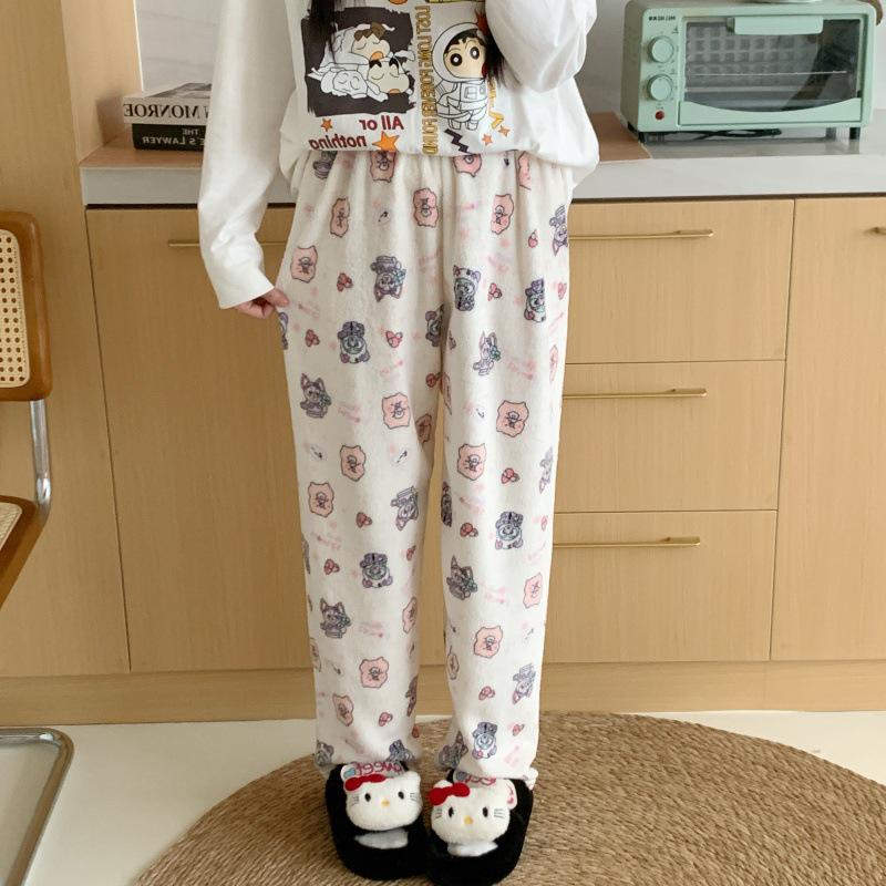 Damen Cartoon Flanell Fleecegefütterte Pyjamahose - Warmer Herbst-/Winterstil