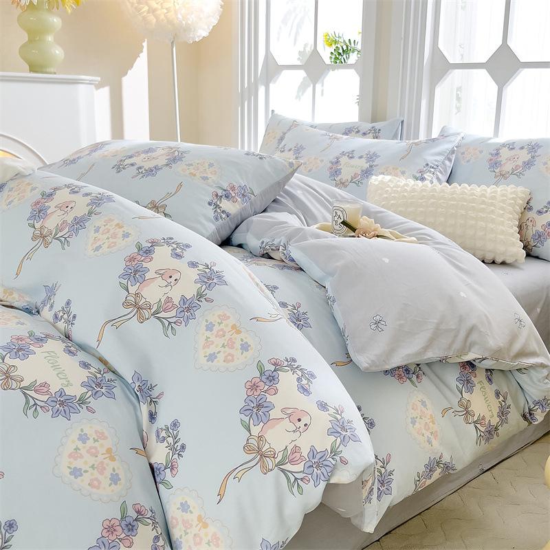 Bedding Four-piece Set, Cotton Pure Cotton Floral Quilt Cover, Bed Sheet Dormitory Three-piece Set