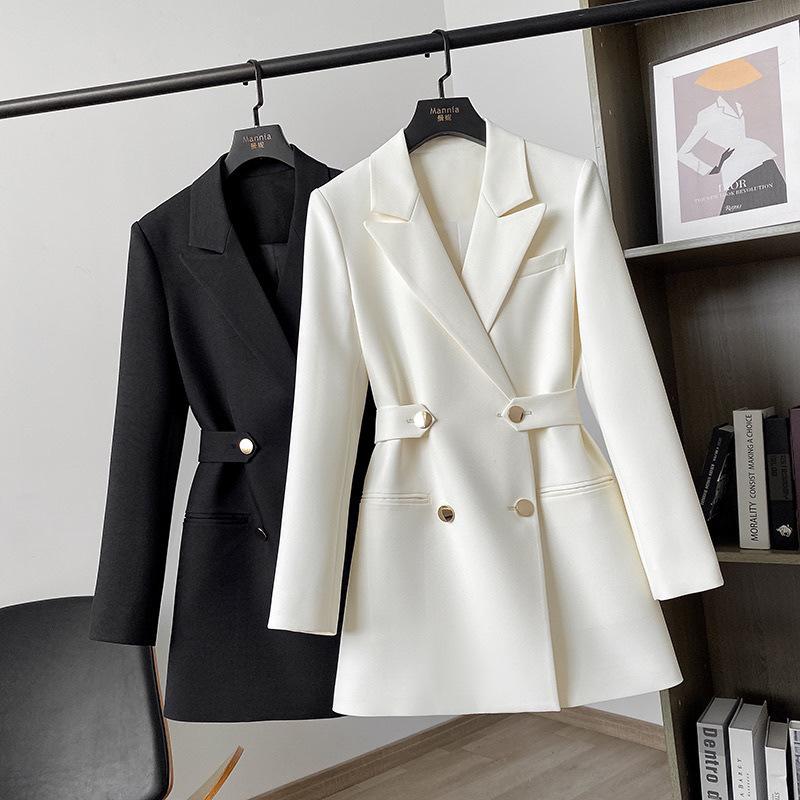 Black Suit Jacket Women's Spring and Autumn Waist Fashion Shoulder Pad Double-breasted  Blazers Women