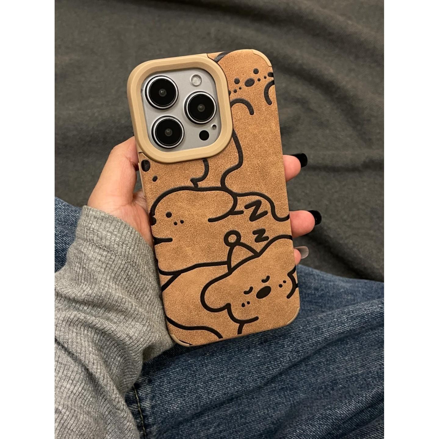 

Чехол для мобильного телефона Apple 16 ProMax Line Puppy Bear IPhone 15 Коричневый 14 Кожаный 13 Матовый 12 Apple XS