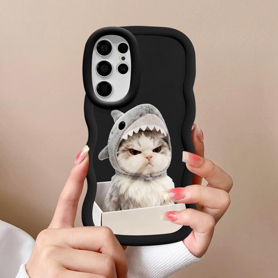 Angry Cat Bow Soft Phone Cover Case for Samsung Galaxy S23 Plus S24 S25 S21 S22 Ultra A26 S20 FE A25 A36 A24 A34 A54 A55 A35