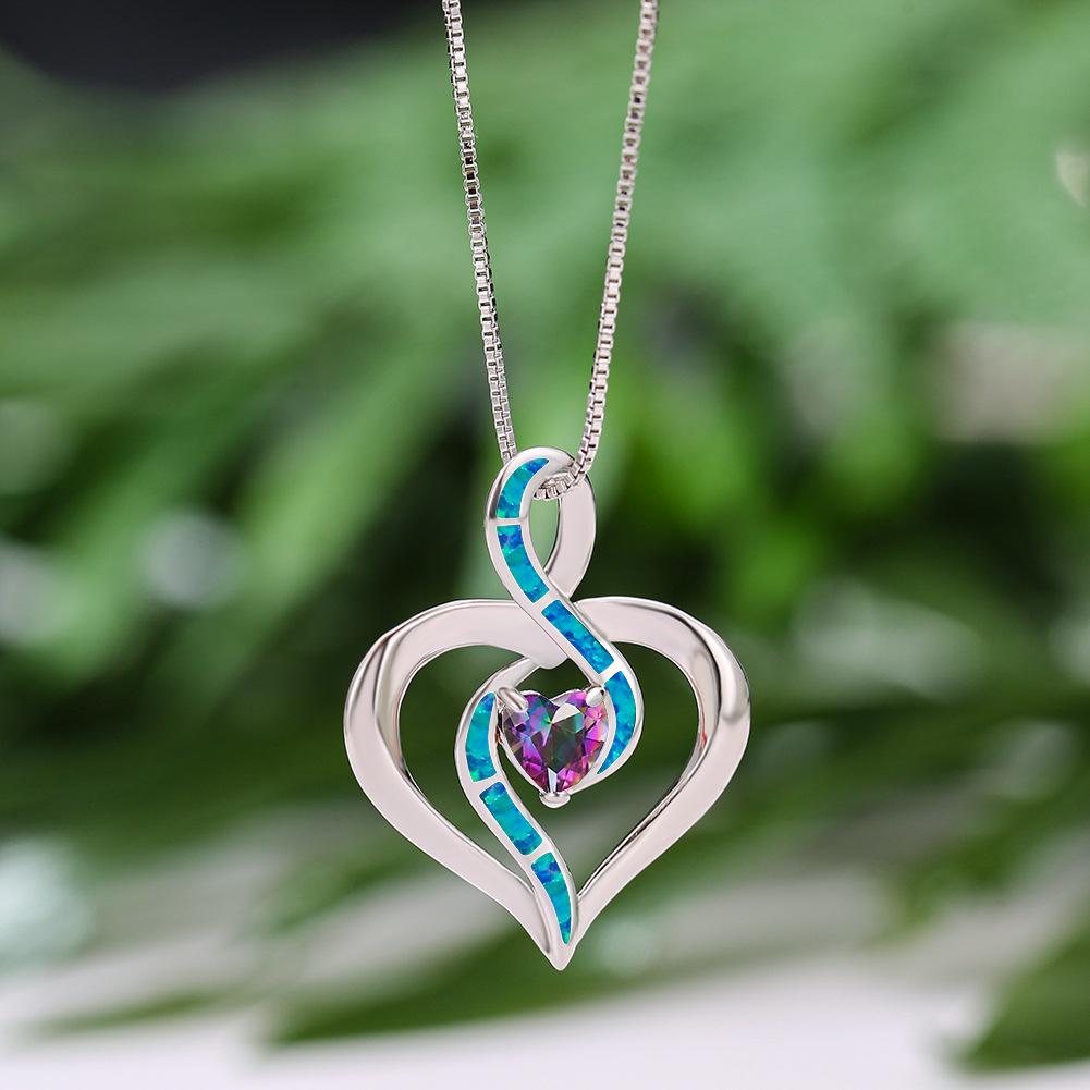 Fashionable Navy Blue Diamond Heart Shaped Blue Imported Necklace Womens Ins Style Light Luxury
