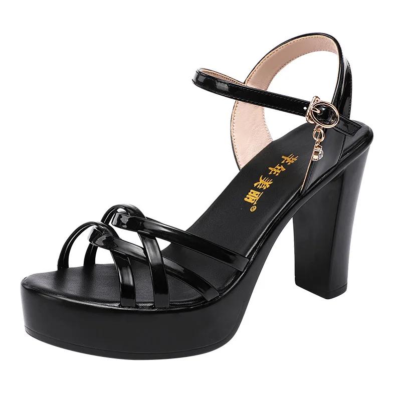 Übergröße 32-43 Blockabsatz Plateau Schuhe Leder 2025 Sommer High Heels Sandalen Damen Elegant Silber Rot Weiß Hochzeitsschuhe