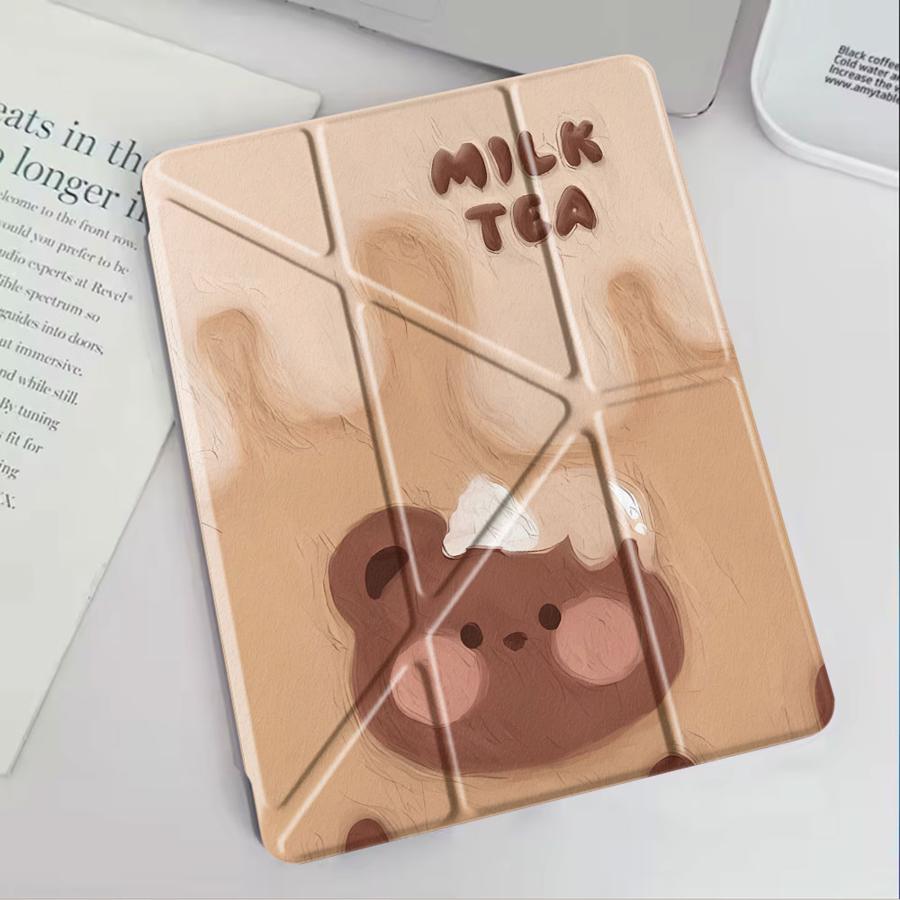Milk Bear Holder Cover Tablet Case For iPad Air 4 5 M3 M2 1 2 M4 11inch Mini 6 7 Pro 11th 10th 9th 8th 7th 12.9inch Pro 2025