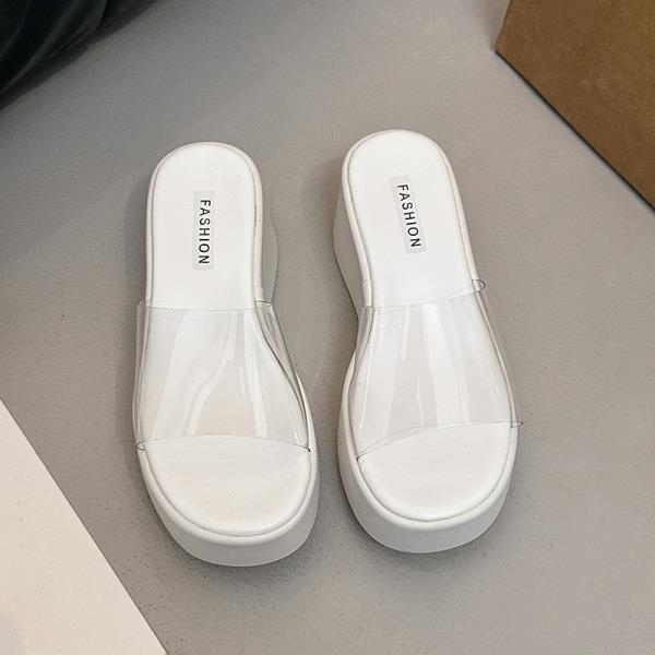 

Модная обувь Женская на танкетке Резиновые шлепанцы Тапочки Летние Мюли на каблуке Желейные шлепанцы Платформа Пантофли Мягкие Гавайские Высокие Прозрачные 35