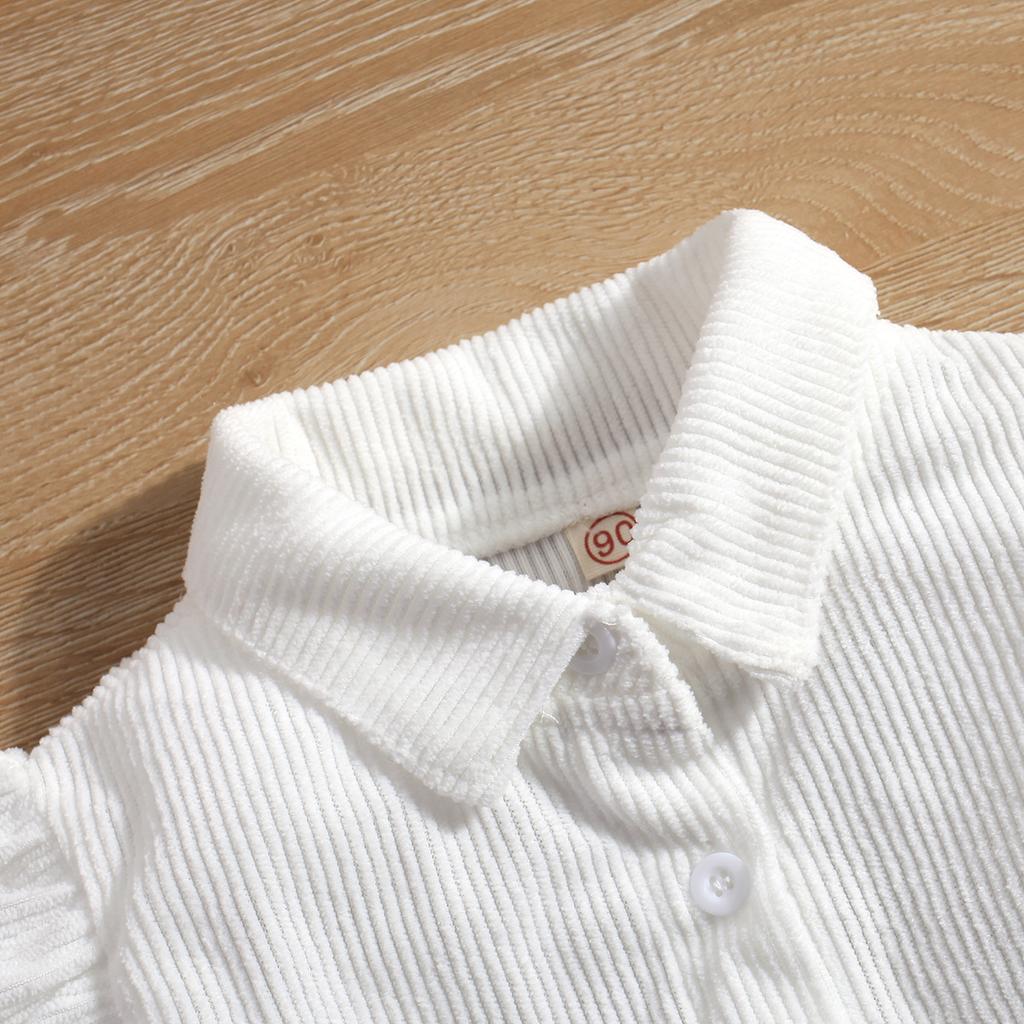 Girls Spring And Autumn Corduroy Turn-Down Collar Dress Leather Vest Two-Piece Set Children Clothing