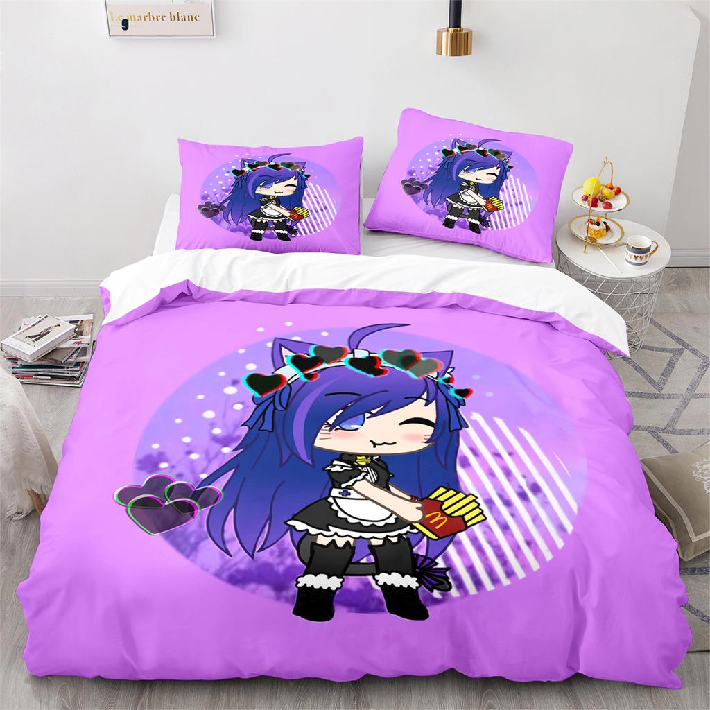 Gacha Life Academia Anime Duvet Cover Set with Pillow Covers Polyester Teens Kids Bedding Set Full Queen King Size Bed Linen